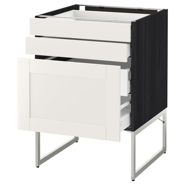 Напольный шкаф 3 фронтальных панели, 2 нижних, 2 средних ящика МЕТОД / МАКСИМЕРА, черный, Сэведаль белый - схема-чертеж с размерами