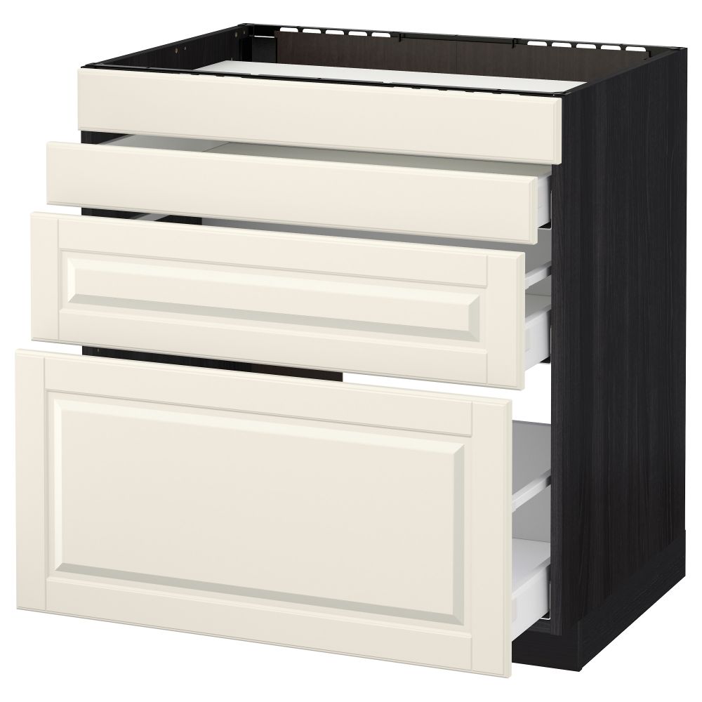 Напольный шкаф для духовки, 4фасада, 3 ящика МЕТОД / МАКСИМЕРА, черный, Будбин белый с оттенком - схема-чертеж с размерами