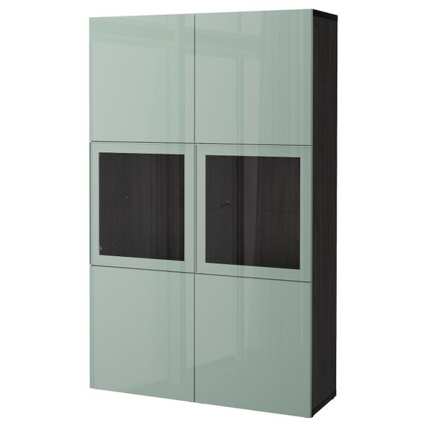 Комбинация для хранения + стеклянная дверц, черно-коричневый Сельсвикен, глянцевый/серо-зеленый светлый прозрачное стекло, - схема-чертеж с размерами