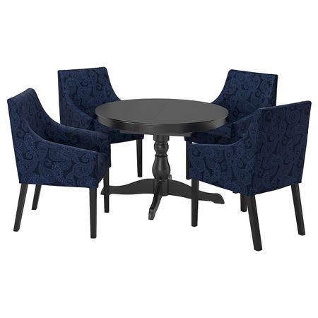 Стол и 4 стула, черный/Квильсфорс темно-синий/синий 110/155 см IKEA INGATORP ИНГАТОРП / SAKARIAS ЗАКАРИАС 694.289.95