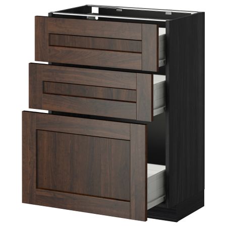 Напольный шкаф с 3 ящиками МЕТОД / ФОРВАРА, черный, Эдсерум коричневый
