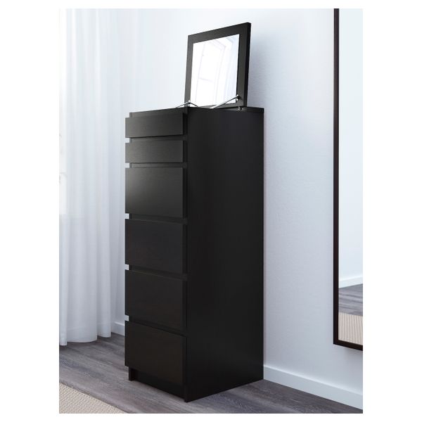 Комод с 6 ящиками, черно-коричневый, зеркальное стекло 40x123 см IKEA МАЛЬМ 603.685.90 - фото 2