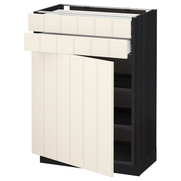 Напольный шкаф с дверцей, 2 ящиками МЕТОД / МАКСИМЕРА, черный, Хитарп белый с оттенком - схема-чертеж с размерами