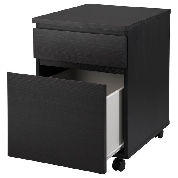 Тумба с ящиками на колесах МАЛЬМ, черно-коричневый (42x51 см) - схема-чертеж с размерами