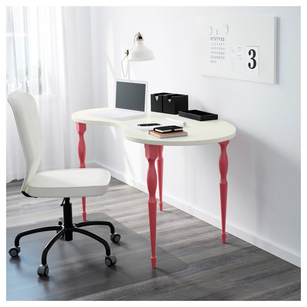 Стол ХИССМОН / НИПЕН, в форме кешью белый, красный (140x75 см) - схема-чертеж с размерами