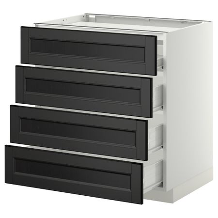 Напольный шкаф, 4 фронтальных панели, 4 ящика МЕТОД / ФОРВАРА, белый, Лаксарби черно-коричневый черно-коричневый