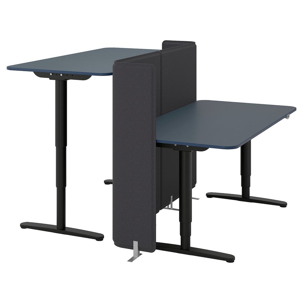 Стол-трансформер с экраном, линолеум синий, черный 160x160 120 см IKEA БЕКАНТ 292.892.89 - фото 1