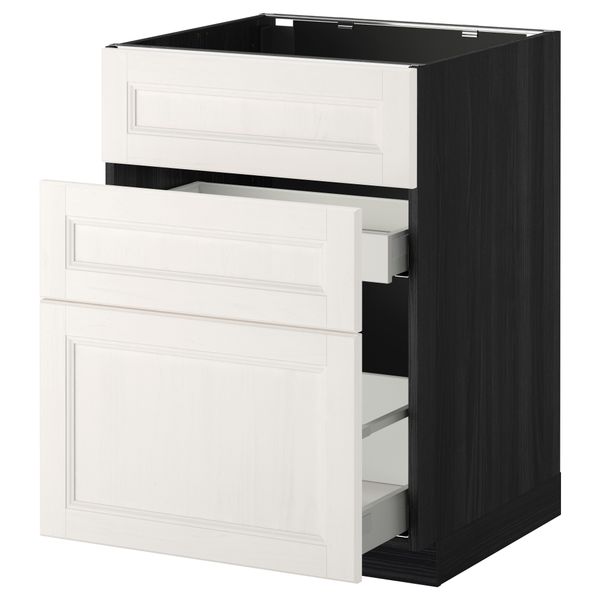 Напольный шкаф под мойку + 3 фронтальных панели, 2 ящика МЕТОД / МАКСИМЕРА, черный, Лаксарби белый - схема-чертеж с размерами