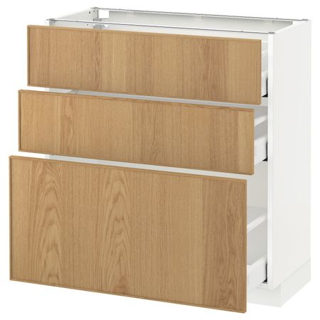 Напольный шкаф с 3 ящиками, белый/Экестад дуб 80x37 см IKEA METOD МЕТОД / MAXIMERA МАКСИМЕРА 392.361.63