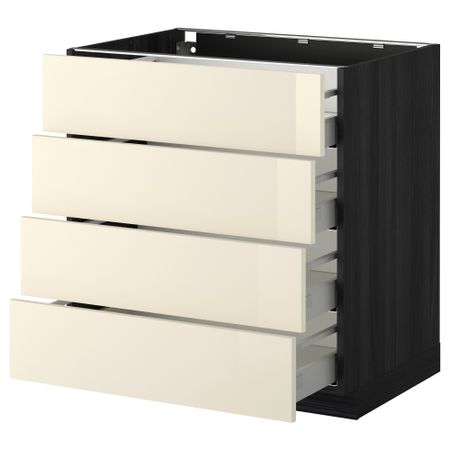 Напольный шкаф 4 фронтальных панели, 4 ящика МЕТОД / МАКСИМЕРА, черный, Рингульт кремовый