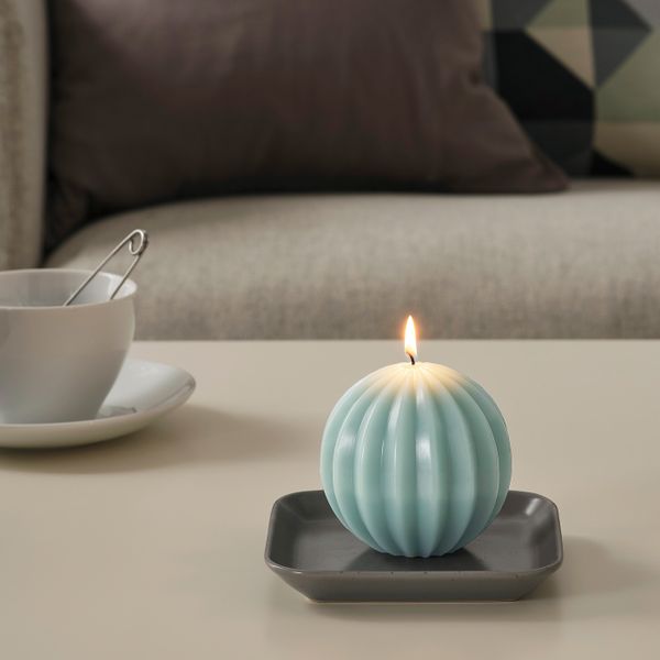 Неароматическая свеча формовая, круглой формы/зеленый 9.5 см IKEA OVÄRDERLIG ОВЕРДЕРЛИГ 004.275.16 - фото 3