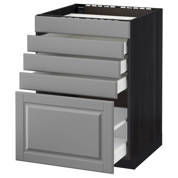 Напольный шкаф для варочной панели, 5 фасадов, 4 ящиков МЕТОД / МАКСИМЕРА, черный, Будбин серый - схема-чертеж с размерами