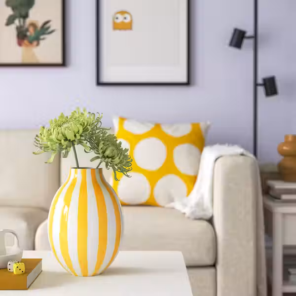 BLODBJÖRK БЛОДБЬЁРК Ваза - в полоску белый/желтый 25 см - фото 2