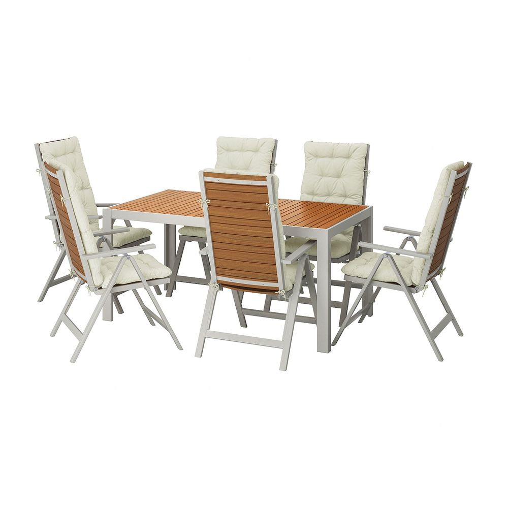 Стол+6кресел,д/сада, светло-коричневый/Куддарна бежевый 156x90 см IKEA SJÄLLAND ШЭЛЛАНД 392.918.52 - фото 1