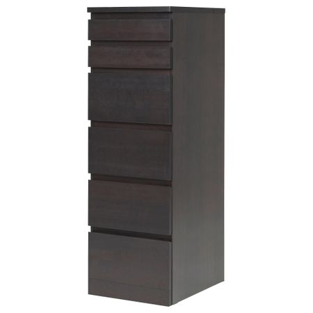 Комод с 6 ящиками, 40x123 см, черно-коричневый, зеркальное стекло IKEA MALM МАЛЬМ 504.035.89