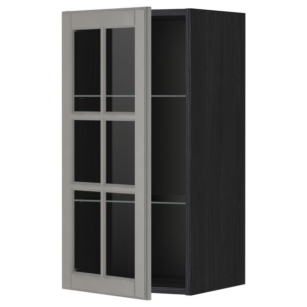 Навесной шкаф с полками, стекляными дверцы МЕТОД, черный, Будбин серый - схема-чертеж с размерами