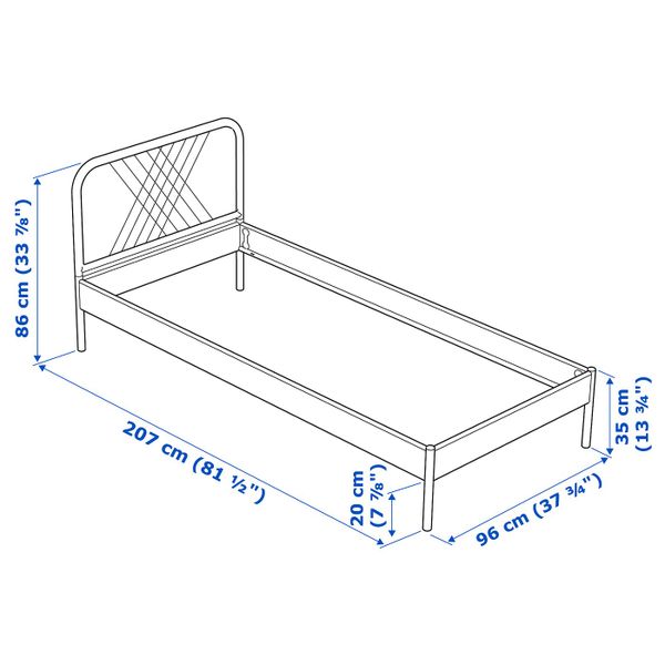 Каркас кровати, белый/Лонсет 90x200 см IKEA НЕСТТУН 392.782.47 - схема-чертеж с размерами