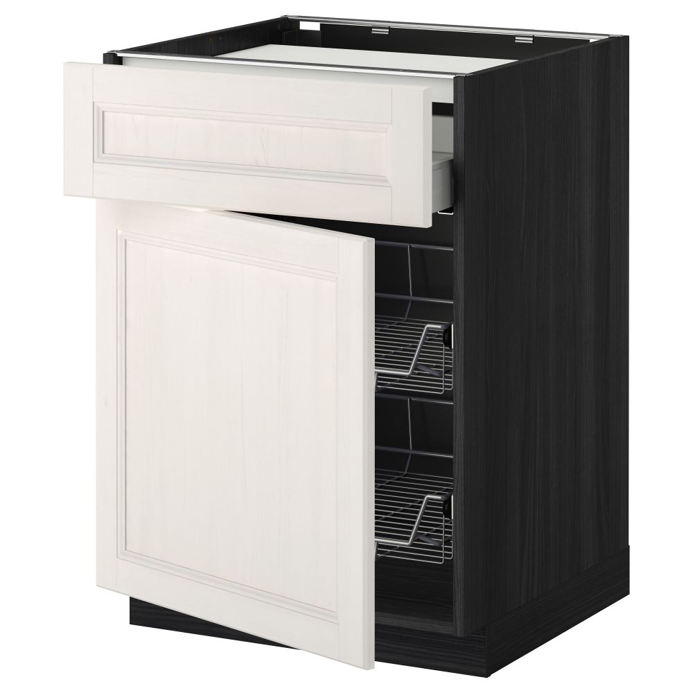 Напольный шкаф для варочной панели, ящик, 2 проволочных корзины МЕТОД / МАКСИМЕРА, черный, Лаксарби белый (60x60 см) - фото 1