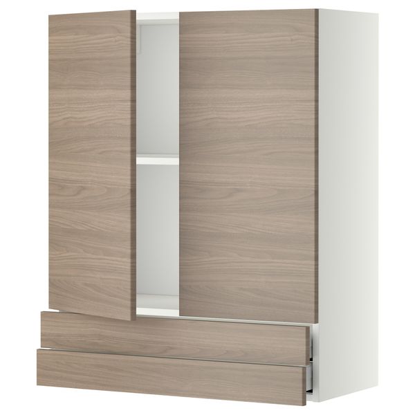 Навесной шкаф, 2 дверцы, 2 ящика МЕТОД / МАКСИМЕРА, белый, Брокхульт светло-серый - фото 1