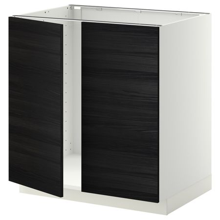 Напольный шкаф для раковины + 2 двери, белый, Тингсрид черный 80x60 см IKEA МЕТОД 992.244.97