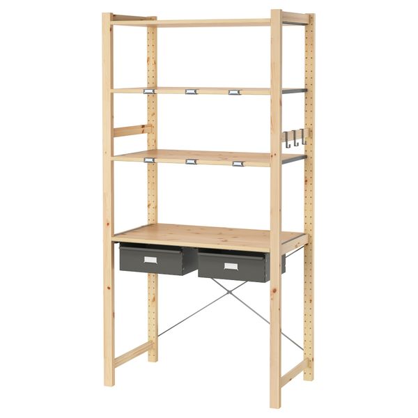 1 секция, полки/ящики ИВАР, сосна, серый (89x50x179 см) - фото 2