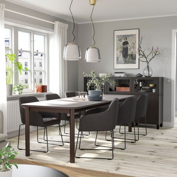 Стол и 6 стульев, коричневый/металлический черный-серый 150/205/260 см IKEA STRANDTORP СТРАНДТОРП / TOSSBERG ТОССБЕРГ 594.410.25 - схема-чертеж с размерами