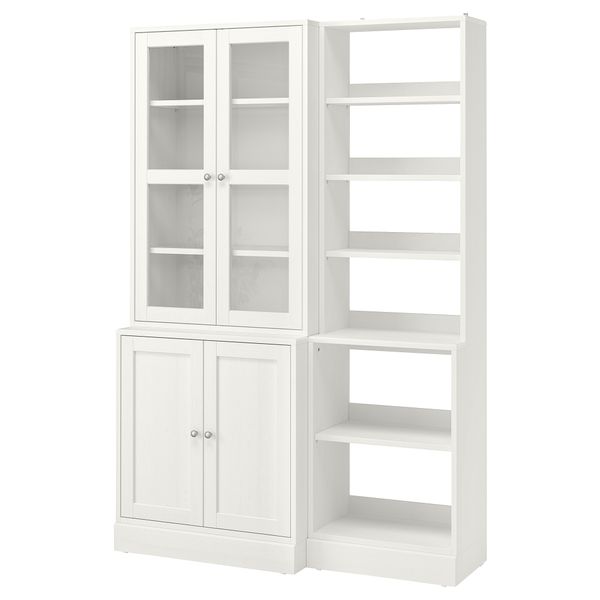 Комбинация для хранения + стеклянная дверцами, 203x47x212 см, белый IKEA HAVSTA ХАВСТА 792.659.26 - схема-чертеж с размерами