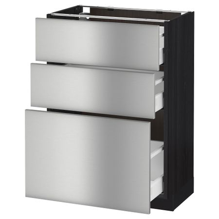 Напольный шкаф с 3 ящиками МЕТОД / МАКСИМЕРА, черный, Гревста нержавеющ сталь