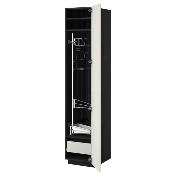 Высокий шкаф с отделением для аксессуаров, для уборки МЕТОД / ФОРВАРА, черный, Росдаль белый - схема-чертеж с размерами