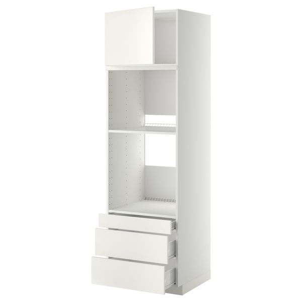 Высокий шкаф для духовки комбинированный, духовка + дверца, 3 ящика МЕТОД / ФОРВАРА, белый, Веддинге белый - фото 1