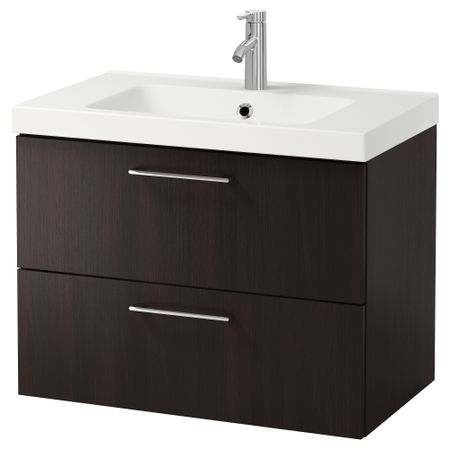 Шкаф для раковины с 2 ящиками ГОДМОРГОН / ОДЕНСВИК, черно-коричневый (80x49x64 см)