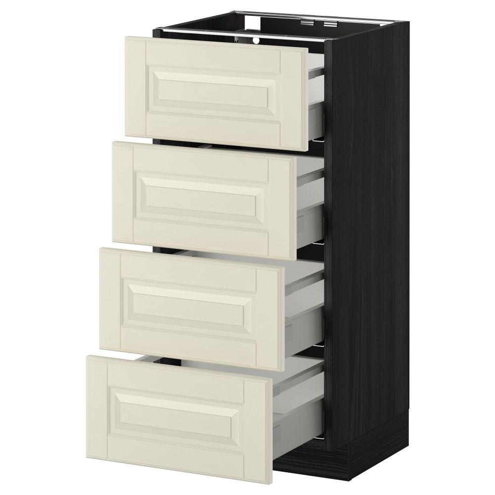 Напольный шкаф 4 фронтальных панели, 4 ящика МЕТОД / МАКСИМЕРА, черный, Будбин белый с оттенком - схема-чертеж с размерами