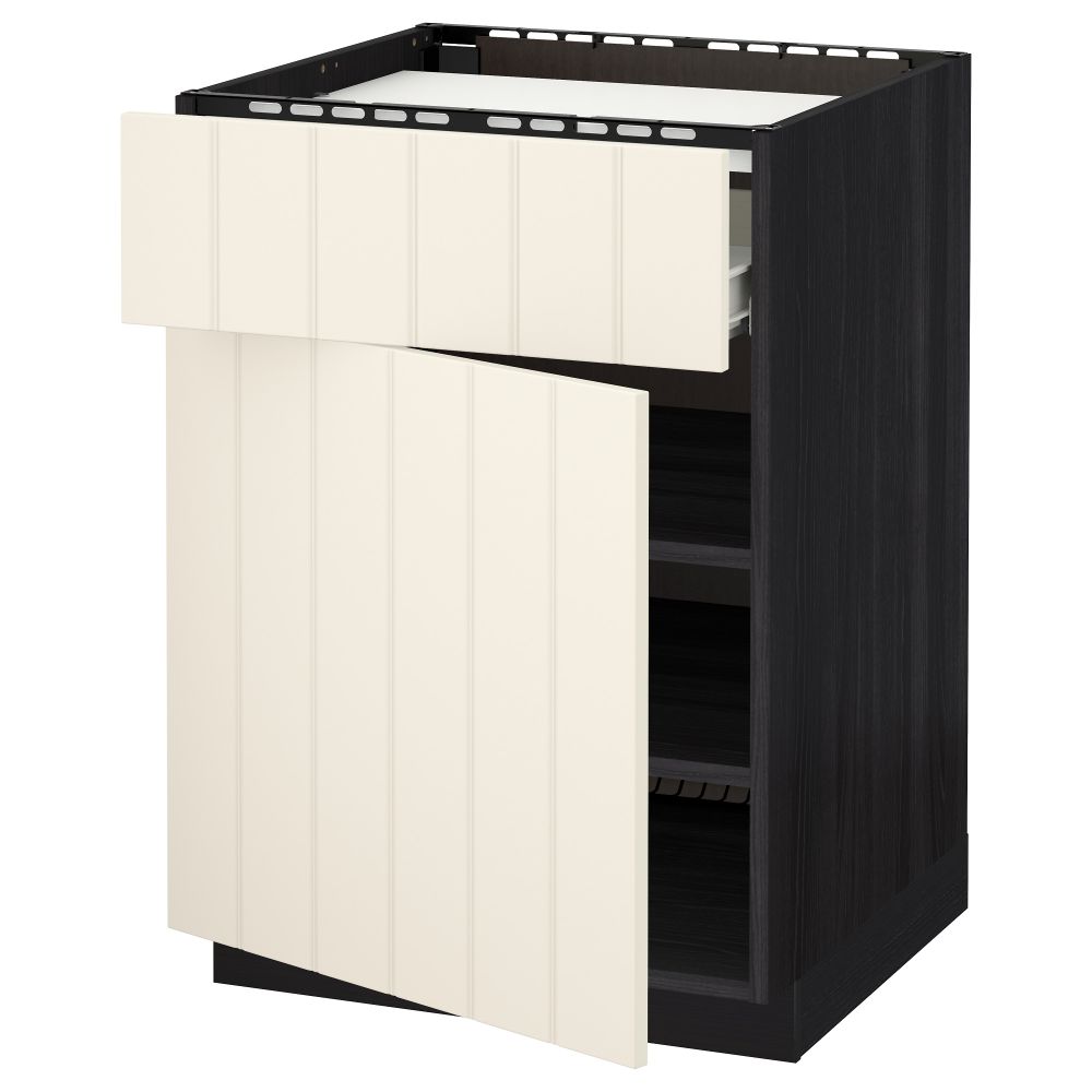 Напольный шкаф для варочной панели, ящик, полка, дверцы МЕТОД / ФОРВАРА, черный, Хитарп белый с оттенком (60x60 см) - схема-чертеж с размерами