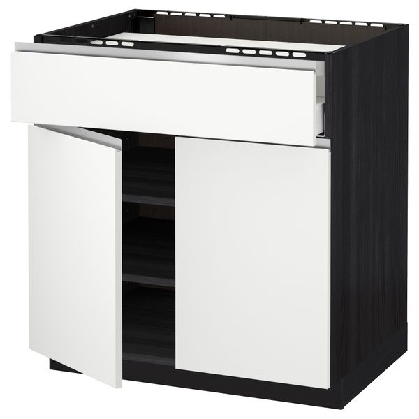 Напольный шкаф для варочной панели, ящик, полка, 2 дверцы МЕТОД / МАКСИМЕРА, черный, Нодста белый - схема-чертеж с размерами
