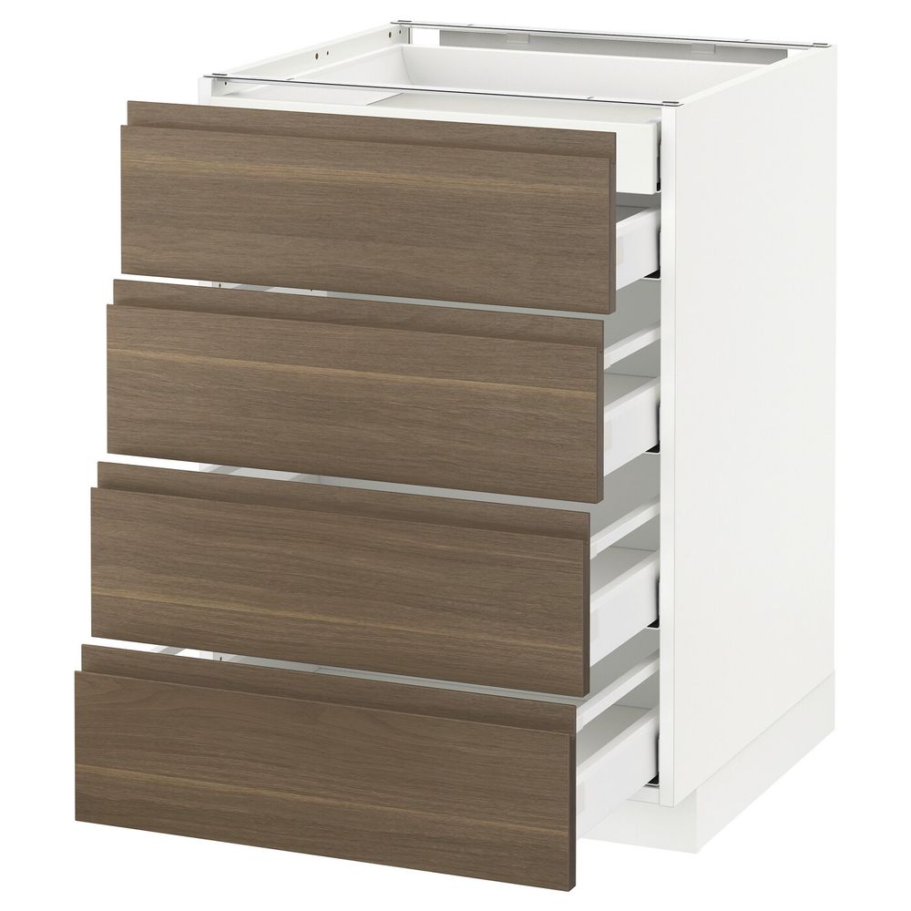 Напольный шкаф 4 фронтальных, 2 низких, 3 средних ящ, белый/Воксторп грецкий орех 60x60 см IKEA METOD МЕТОД / MAXIMERA МАКСИМЕРА - фото 1