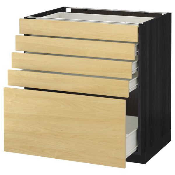 Напольный шкаф с 5 ящиками МЕТОД / ФОРВАРА, черный, Тингсрид береза - схема-чертеж с размерами
