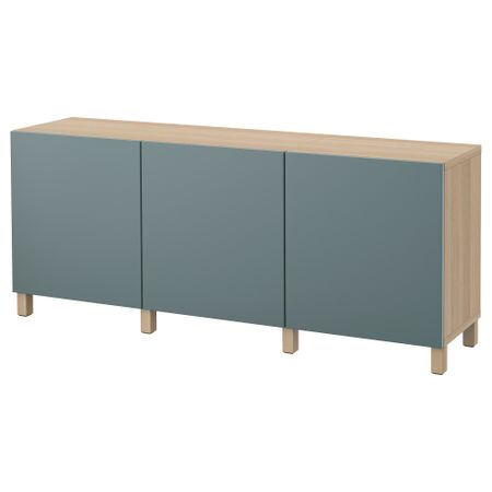 Комбинация для хранения с дверцами БЕСТО, под беленый дуб, Вальвикен серо-бирюзовый