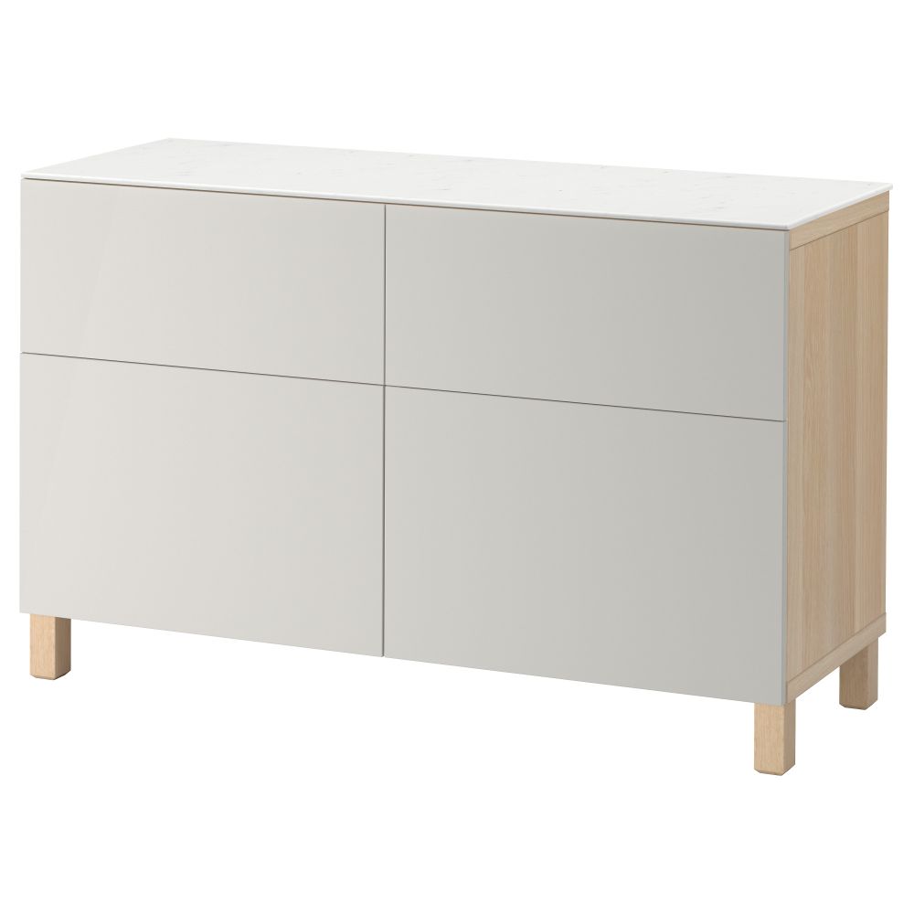 Комбинация для хранения с дверцами, ящиками БЕСТО, под беленый дуб, Лаппвикен светло-серый (120x42x74 см) - фото 1