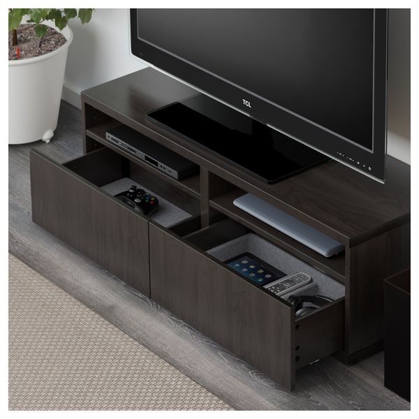 Шкаф для ТВ, комбинированный, стекляные дверцы БЕСТО, Лаппвикен, Синдвик черно-коричневый прозрачное стекло (120x20/40x166 см) - фото 3