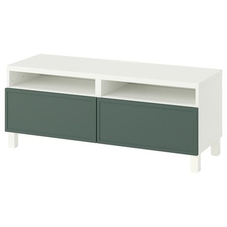 BESTÅ Тумба д/ТВ с ящиками - белый/Krukmakare темный серо-зеленый 120x42x48 см