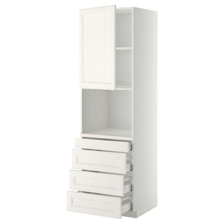 Высокий шкаф для комбинированния СВЧ, 4 ящика МЕТОД / МАКСИМЕРА, белый, Лаксарби белый