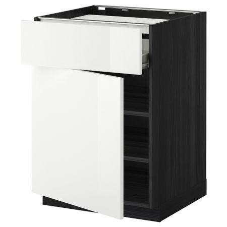 Напольный шкаф для варочной панели, ящик, полка, дверцы МЕТОД / ФОРВАРА, черный, Рингульт белый (60x60 см)
