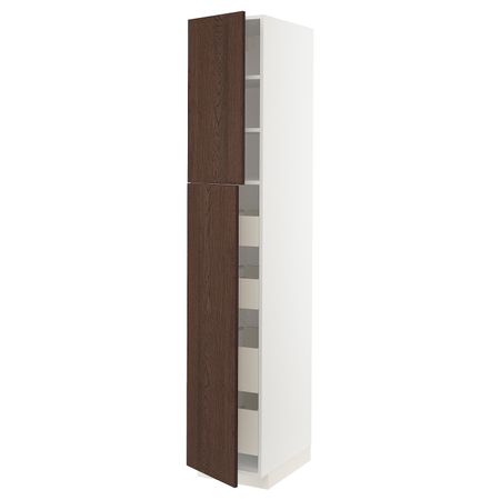 Высокий шкаф/2дверцы/4ящика, белый/Синарп коричневый 40x60x220 см IKEA METOD МЕТОД / MAXIMERA МАКСИМЕРА 494.473.82