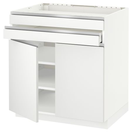 Напольный шкаф для варочной панели, 2 ящика, 2 фасада, 1 ящик МЕТОД / МАКСИМЕРА, белый, Нодста белый (80x60 см)