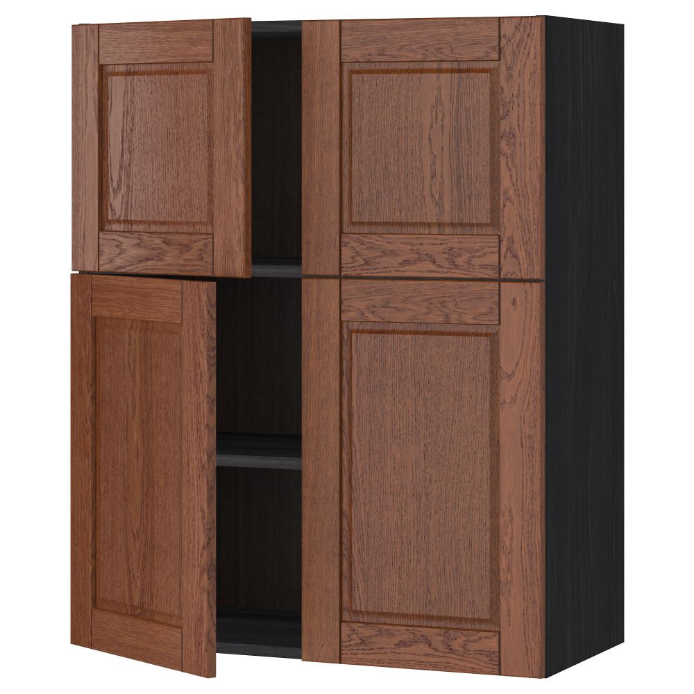 Навесной шкаф с полками, 4 дверцы МЕТОД, черный, Филипстад коричневый (80x100 см) - схема-чертеж с размерами