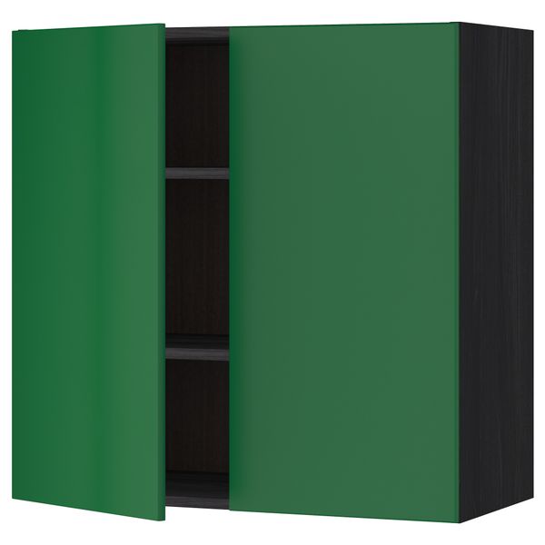 Навесной шкаф с полками, 2 дверцы МЕТОД, черный, Флэди зеленый - схема-чертеж с размерами