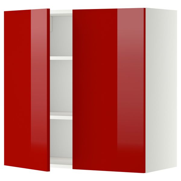 Навесной шкаф с полками, 2 дверцы МЕТОД, белый, Рингульт красный - схема-чертеж с размерами