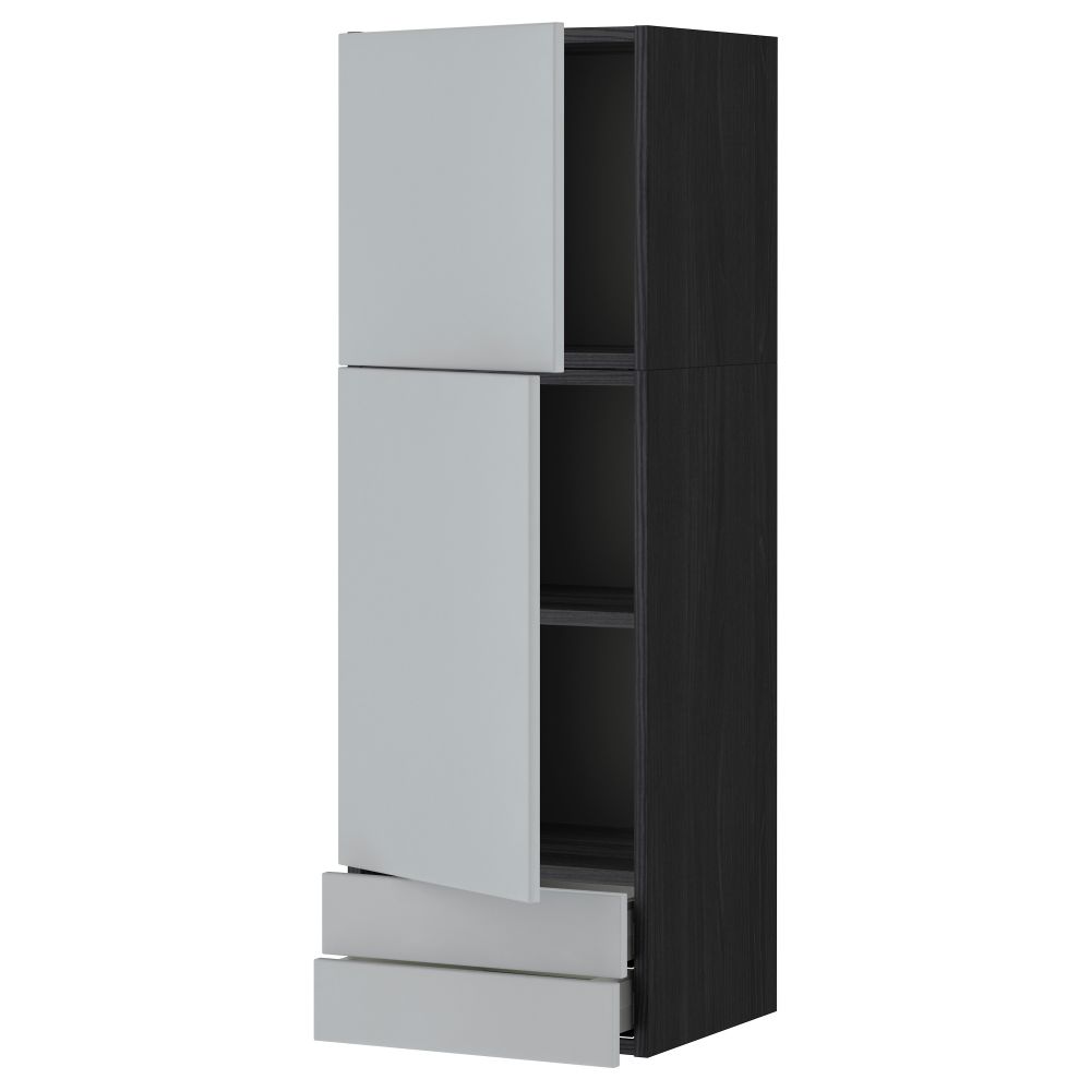 Навесной шкаф, 2 дверцы, 2 ящика МЕТОД / МАКСИМЕРА, черный, Веддинге серый - фото 1