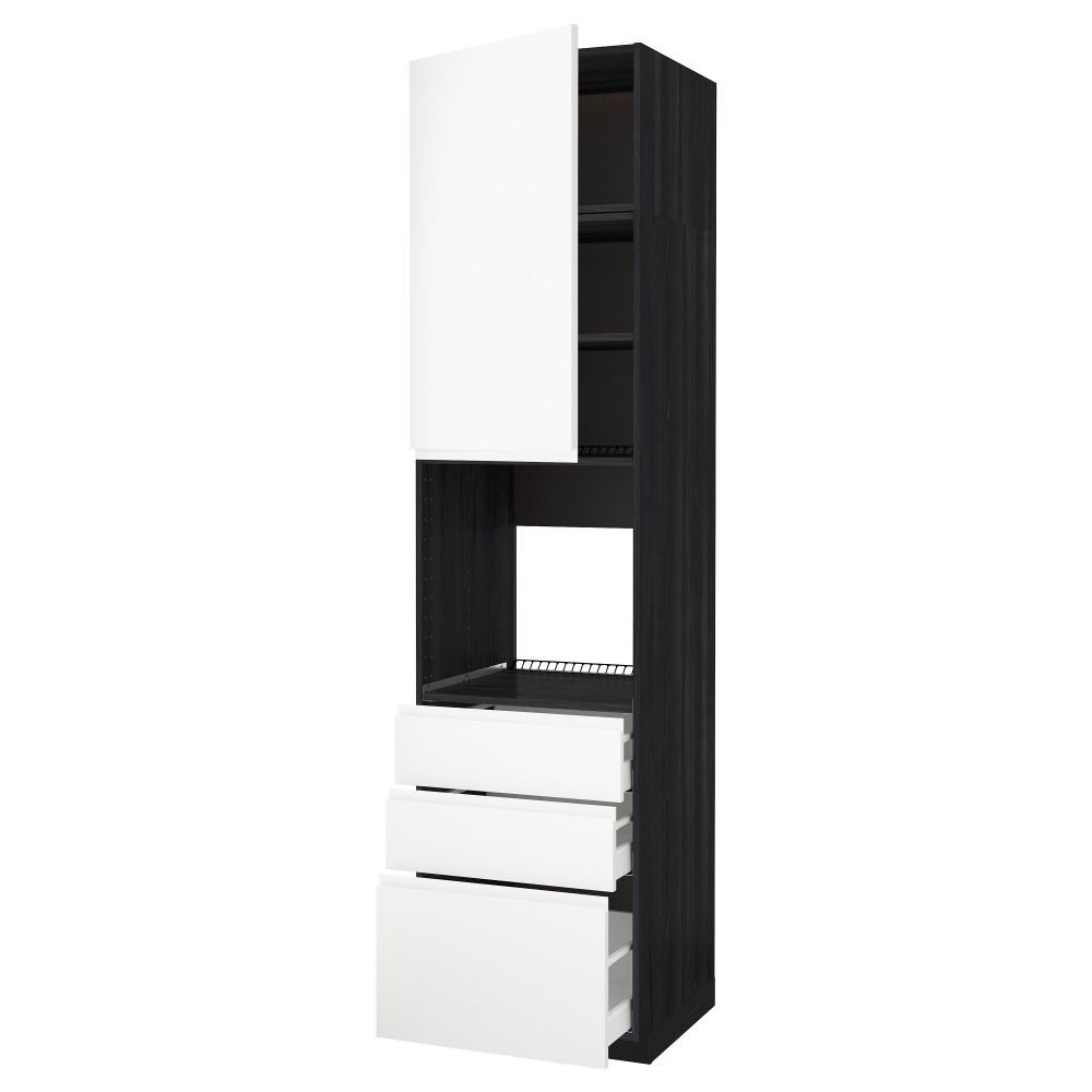 Высокий шкаф для духовки/дверь/3 ящика МЕТОД / МАКСИМЕРА, черный, Воксторп белый - схема-чертеж с размерами