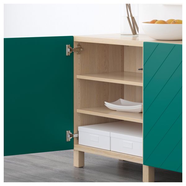 Комбинация для хранения с дверцами БЕСТО, под беленый дуб, Халлставик сине-зеленый (180x40x74 см) - схема-чертеж с размерами